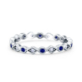 Full Eternity Stackable Ring Wedding Band Round Simulated Blue Sapphire CZ 925 Sterling Silver (3mm)