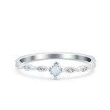 Petite Dainty Lab Created White Opal Ring Solid Round Oxidized 925 Sterling Silver
