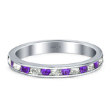 Full Eternity Stackable Band Wedding Ring Simulated Amethyst & CZ 925 Sterling Silver