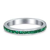 Full Eternity Stackable Channel setting Wedding Engagement Band Round Simulated Green Emerald CZ 925 Sterling Silver