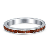 Full Eternity Stackable Channel setting Wedding Engagement Band Round Simulated Red Garnet CZ 925 Sterling Silver