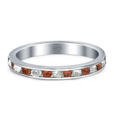 Full Eternity Stackable Band Wedding Ring Simulated Red Garnet & CZ 925 Sterling Silver