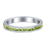 Full Eternity Stackable Channel setting Wedding Engagement Band Round Simulated Peridot CZ 925 Sterling Silver