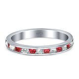 Full Eternity Stackable Band Wedding Ring Simulated Ruby & CZ 925 Sterling Silver