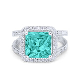 Halo Split Shank Engagement Ring Simulated Paraiba Tourmaline CZ 925 Sterling Silver