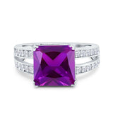 Princess Cut Art Deco Engagement Ring Simulated Amethyst CZ 925 Sterling Silver