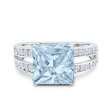 Princess Cut Art Deco Engagement Ring Simulated Aquamarine CZ 925 Sterling Silver