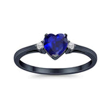 Heart Promise Black Tone, Simulated Blue Sapphire CZ Wedding Ring 925 Sterling Silver