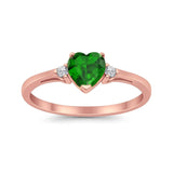 Heart Promise Rose Tone, Simulated Green Emerald CZ Wedding Ring 925 Sterling Silver