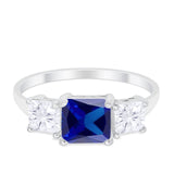 3 Stone Engagement Ring Princess Cut Simulated Sapphire CZ 925 Sterling Silver