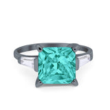 Princess Cut Baguette Wedding Ring Black Tone, Simulated Paraiba Tourmaline CZ 925 Sterling Silver