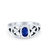 Celtic Ring Oval Bezel Stone Simulated Blue Sapphire CZ 925 Sterling Silver