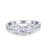 Accent Wedding Ring Baguette Round Simulated Cubic Zirconia  925 Sterling Silver