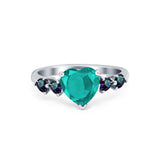 Heart Promise Wedding Ring Simulated Paraiba Tourmaline CZ 925 Sterling Silver