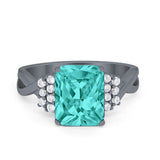 Engagement Ring Emerald Cut Black Tone, Simulated Paraiba Tourmaline CZ 925 Sterling Silver