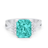 Engagement Ring Emerald Cut Simulated Paraiba Tourmaline CZ 925 Sterling Silver