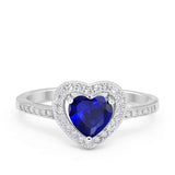 Halo Dazzling Heart Promise Ring Simulated Blue Sapphire CZ 925 Sterling Silver