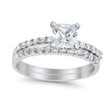 Wedding Ring Bridal Princess Cut Simulated Cubic Zirconia 925 Sterling Silver
