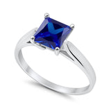 Solitaire Princess Cut Simulated Blue Sapphire CZ Wedding Ring 925 Sterling Silver