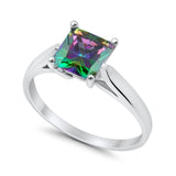 Solitaire Princess Cut Simulated Rainbow CZ Wedding Ring 925 Sterling Silver