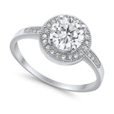 Halo Art Deco Engagement Ring Round Simulated CZ 925 Sterling Silver