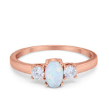 Solitaire Wedding Ring Oval Rose Tone, Lab Created White Opal 925 Sterling Silver