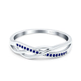 Infinity Twisted Half Eternity Wedding Band Ring Round Simulated Blue Sapphire CZ 925 Sterling Silver