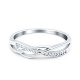 Infinity Twisted Half Eternity Wedding Band Ring Round Simulated Cubic Zirconia 925 Sterling Silver