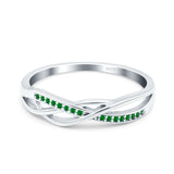 Infinity Twisted Half Eternity Wedding Band Ring Round Simulated Green Emerald CZ 925 Sterling Silver