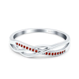 Infinity Twisted Half Eternity Wedding Band Ring Round Simulated Garnet CZ 925 Sterling Silver