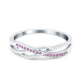 Infinity Twisted Half Eternity Wedding Band Ring Round Simulated Pink CZ 925 Sterling Silver