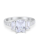 Emerald Cut Engagement Ring Round Simulated CZ 925 Sterling Silver