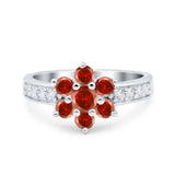 Flower Solitaire Engagement Ring Simulated Garnet CZ 925 Sterling Silver