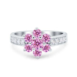 Flower Solitaire Engagement Ring Simulated Pink CZ 925 Sterling Silver