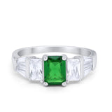 Engagement Ring Radiant Cut Simulated Green Emerald CZ 925 Sterling Silver