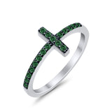 Wedding Eternity Sideways Cross Rings Simulated Green Emerald CZ 925 Sterling Silver