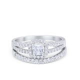 Halo Two Piece Engagement Rings Simulated CZ 925 Sterling Silver