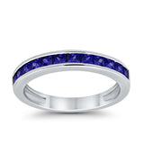 Half Eternity Band Wedding Ring Simulated Blue Sapphire CZ 925 Sterling Silver