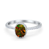 Halo Fashion Ring Oval Lab Created Black Opal Accent 925 Sterling Silver