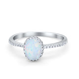 Halo Fashion Ring Oval Lab Created White Opal Accent 925 Sterling Silver