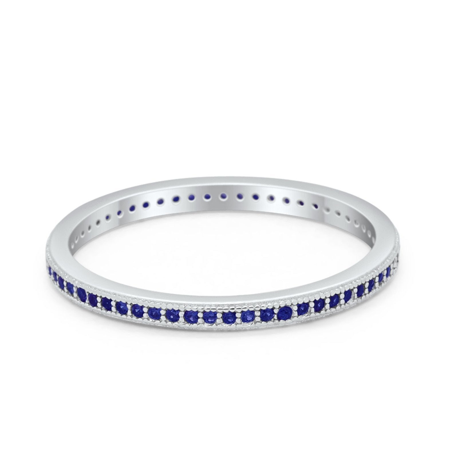 Full Eternity Stackable Band Rings Simulated Blue Sapphire CZ 925 Sterling Silver