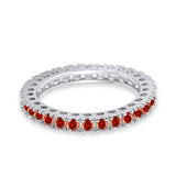 Eternity Wedding Band Rings Round  Simulated Garnet CZ 925 Sterling Silver