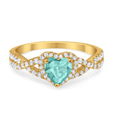 Heart Promise Ring Infinity Shank Yellow Tone, Simulated Paraiba Tourmaline CZ 925 Sterling Silver