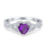 Heart Promise Ring Infinity Shank Simulated Amethyst CZ 925 Sterling Silver