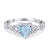 Heart Promise Ring Infinity Shank Simulated Aquamarine CZ 925 Sterling Silver