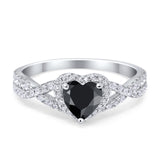 Heart Promise Ring Infinity Shank Simulated Black CZ 925 Sterling Silver