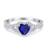 Heart Promise Ring Infinity Shank Simulated Blue Sapphire CZ 925 Sterling Silver