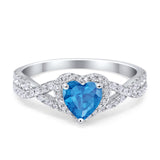 Heart Promise Ring Infinity Shank Simulated Blue Topaz CZ 925 Sterling Silver
