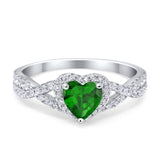 Heart Promise Ring Infinity Shank Simulated Green Emerald CZ 925 Sterling Silver