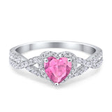 Heart Promise Ring Infinity Shank Simulated Pink Morganite CZ 925 Sterling Silver